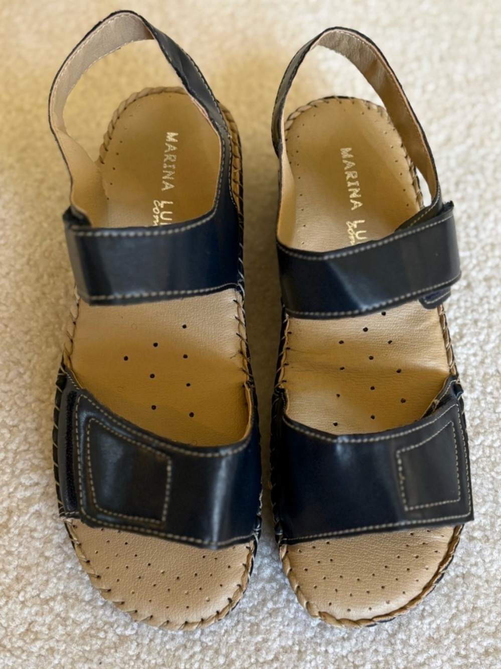 NWT Marina Luna Comfort Navy Leather Sandals Size 7.5